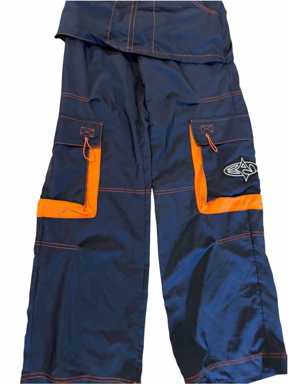 BASIC PLEASURE NWOT Navy Tangerine Skirt Trouser Nylon Y2K Blokecore - Picture 8 of 13
